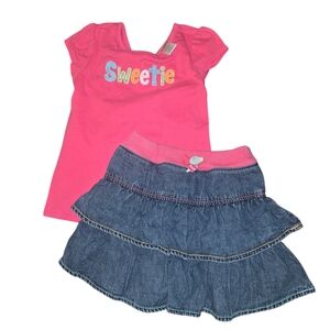 Gymboree Pink 'Sweetie' Tee with Blue Denim Tiered Skirt